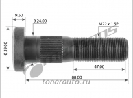 810000 Шпилька колесная ROR ТМ М22х1,5х95/86/50